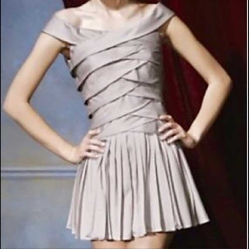 Ted Baker London silver satin pleated mini dress off